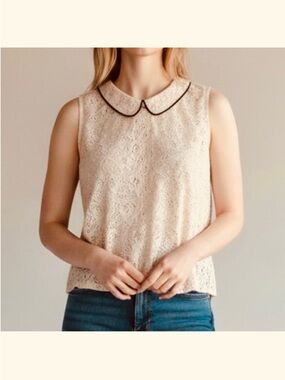 Vera Wang Princess Floral Lace Peter Pan Sleeveless Top M Victorian Vintage Pink